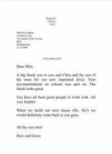 Deganwy client thankyou note